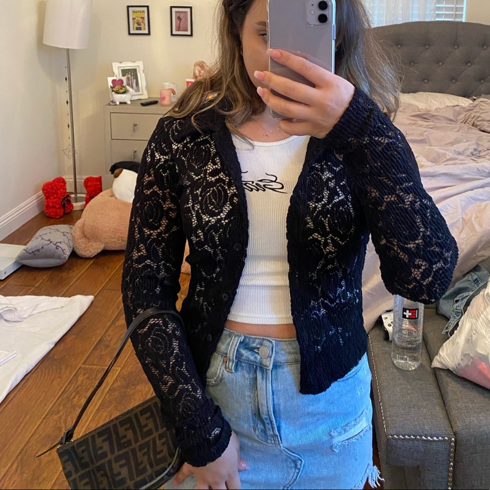 Black vintage lace button up